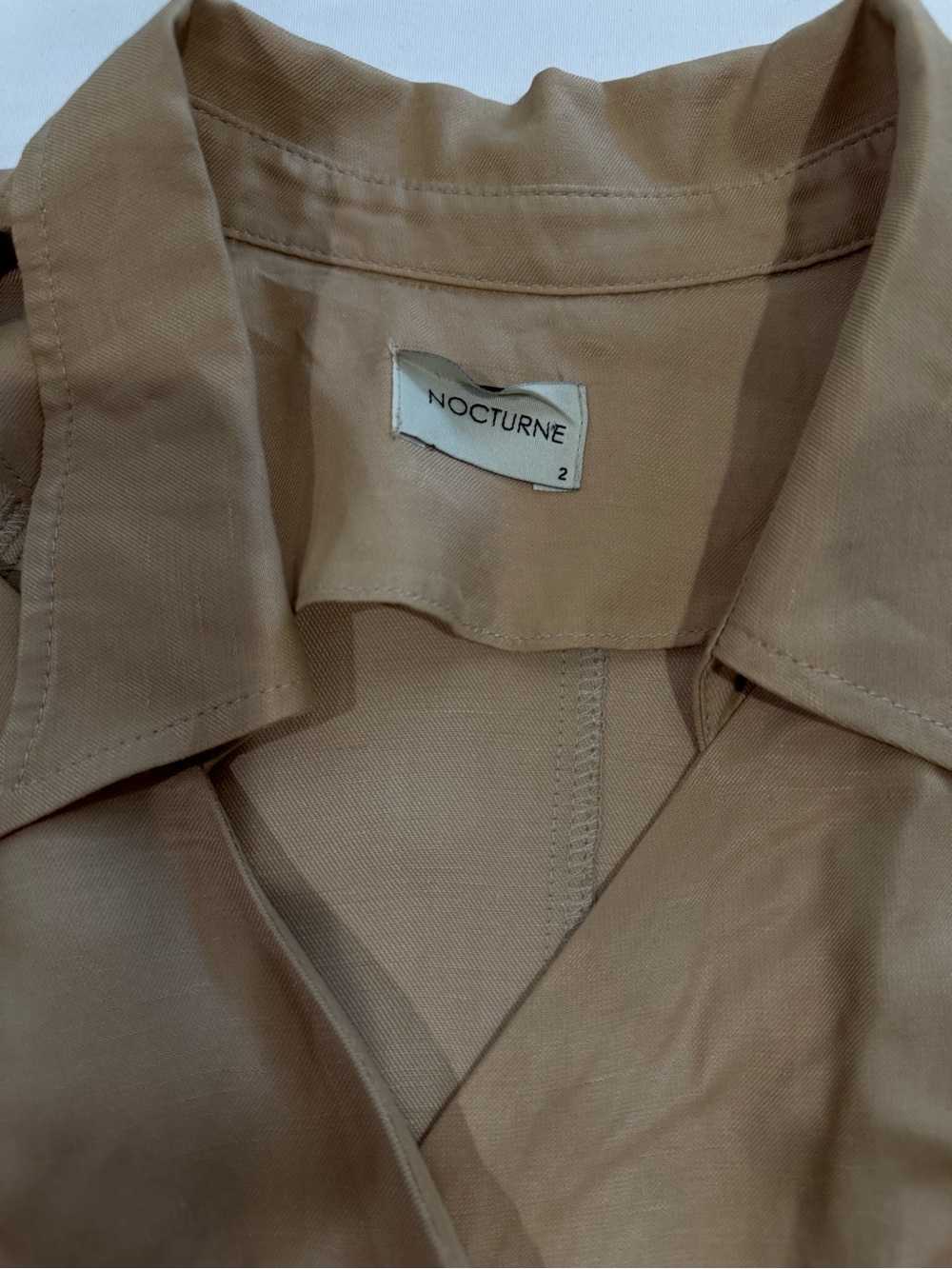 NOCTURNE Beige Cropped Wrap Jacket Linen Blend Open Shoulder Belted Size 2 - Picture 8 of 15